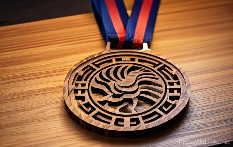 태권도 트로피와 메달 디자인 - A majestic, custom-crafted Taekwondo trophy, standing as a symbol of victory and personal achievemen...