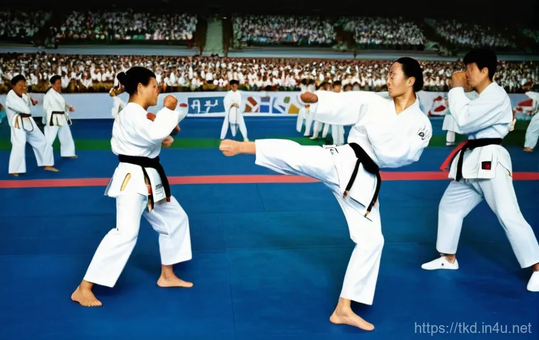 태권도와 올림픽 이야기 - **Image Prompt 1: The Debut of Taekwondo at the 1988 Seoul Olympics**
A wide shot capturing the ...