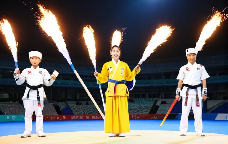 태권도와 올림픽 이야기 - **Image Prompt 2: Intense Taekwondo Match at the 2000 Sydney Olympics**
    A dynamic action shot fr...