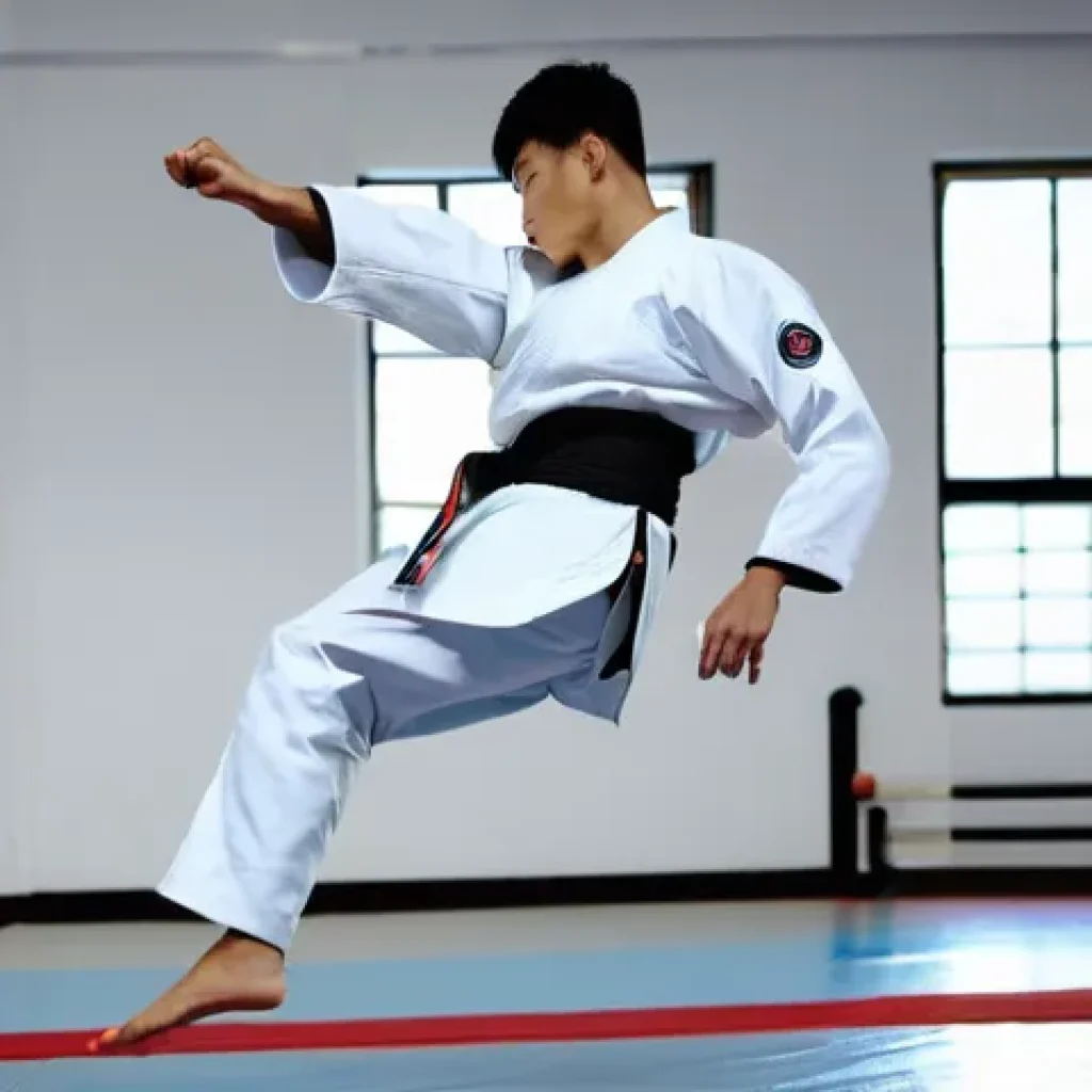 태권도 발 보호대 구매 가이드 - **Image Prompt 1: Dynamic Taekwondo Kick with Enhanced Foot Protection**
A dynamic, full-body sh...