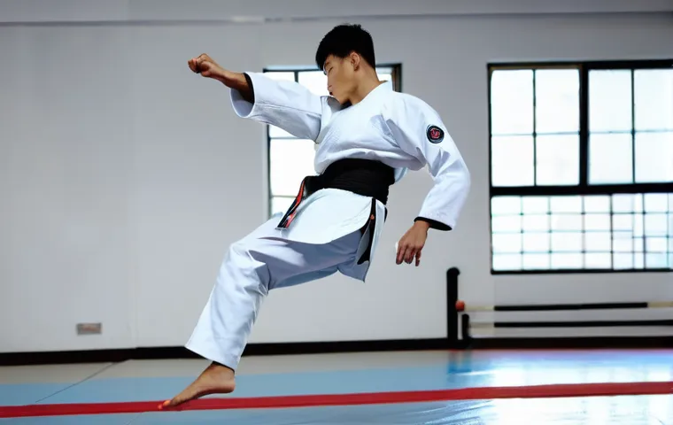 태권도 발 보호대 구매 가이드 - **Image Prompt 1: Dynamic Taekwondo Kick with Enhanced Foot Protection**
A dynamic, full-body sh...