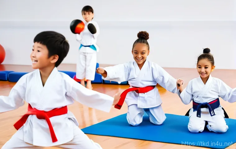 태권도 스트레칭 도구 추천 - A focused female Taekwondo practitioner in her late teens or early twenties, wearing a clean white d...